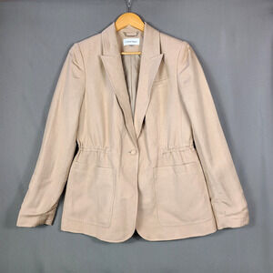Calvin Klein Linen Blend Cinch Waist Womens Blazer Jacket Classic Preppy Size 10